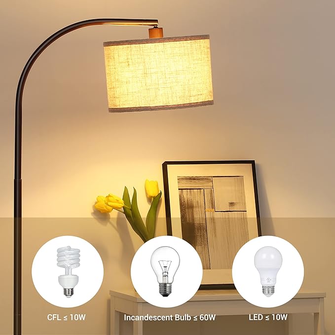 DEWENWILS Modern Arc Floor Lamp, Corner Lamp for Living Room, Minimalist Standing Tall Arched Light with Adjustable Line Lampshade, Bedroom, Home Office, Simple Design Farmhouse Style (Bronze) - LeafyLoom