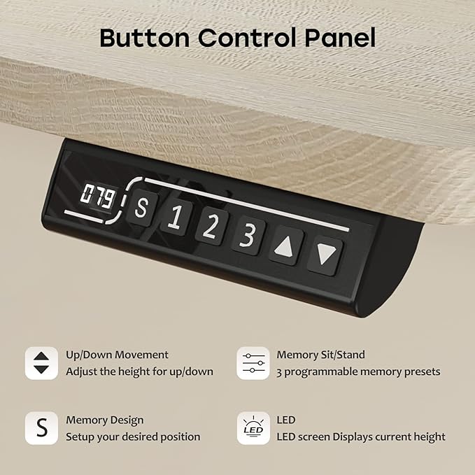 Electric Standing Desk, 48 X 24 Inches Adjustable Height Desk, Modern Sit Stand Up Desk with Splice Board and 2 Hooks, Ergonomic Rising Desk for Home Office, Oak Wood Grain - LeafyLoom