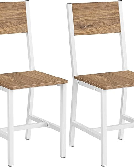 VASAGLE Dining Chair Set of 2, Rustic Wood Chairs with Metal Steel Frame, Easy to Assemble, Comfortable Seat, Modern Farmhouse Chair for Kitchen, Bedroom, Living Room, Wheat Brown and Cloud White - LeafyLoom