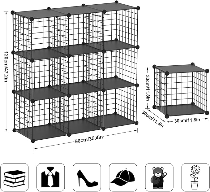 TUMUCUTE Wire Cube Storage Organizer, 9-Cube Metal Storage Shelves Bookshelf, Stackable Modular Closet Organizer for Bedroom Living Room, Office, Storage Shelves - LeafyLoom