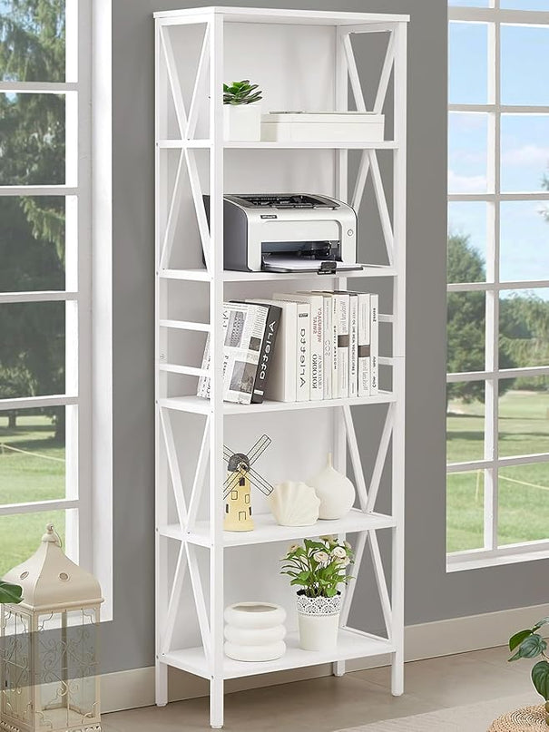 HOMISSUE Bookshelf, 6-Tier Tall Bookshelf, Rustic Wood Metal Bookshelves and Bookcases, Freestanding Open Bookshelf, Industrial Bookcase for Home Office, Living Room and Bedroom, White - LeafyLoom