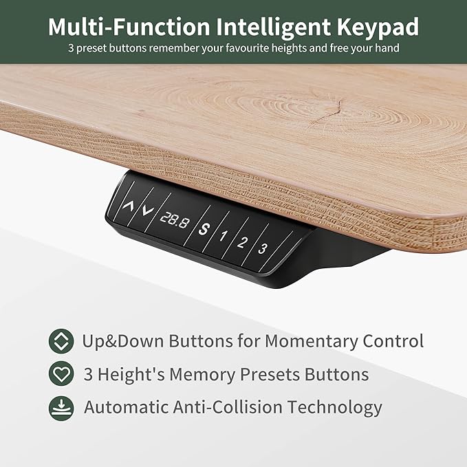 FEZIBO Electric Standing Desk, 55 x 24 Inches Height Adjustable Stand up Desk, Sit Stand Home Office Desk, Computer Desk, Maple - LeafyLoom