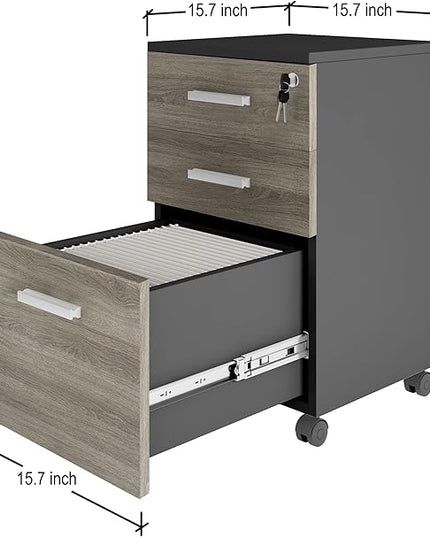 Lazio File Cabinet with Lock - Filing Cabinet for Home and Office - 3 Drawer Small Rolling File Cabinet -Wood Printer Stand with Storage for A4 Size/Legal Documents, File Folders (SLATE GRAY/Black) - LeafyLoom