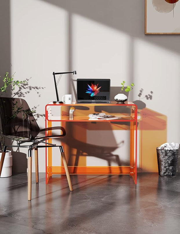 Acrylic Desk Laptop Workstation Study Table Home Office Console Table Entrance Table Decor (Orange) - LeafyLoom