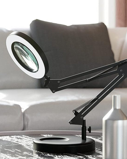 HITTI 【Upgraded】 5X LED Magnifying Lamp, 1,800 Lumens Stepless Dimmable, 3 Color Modes, 8-Diopter 4.2″ Real Glass Lens Magnifier Desk lamp, Magnifying Light and Stand for Crafts Reading Close Work - LeafyLoom