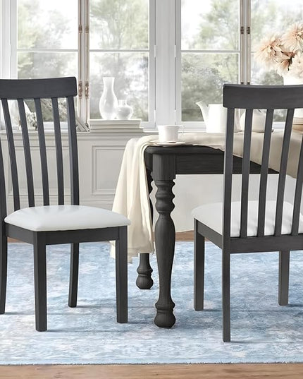 COLAMY Wooden Dining Chairs Set of 4, PU Leather Dining Room Kitchen Side Chair with Spindle High Back and Adjustable Foot Pegs - Grey - LeafyLoom