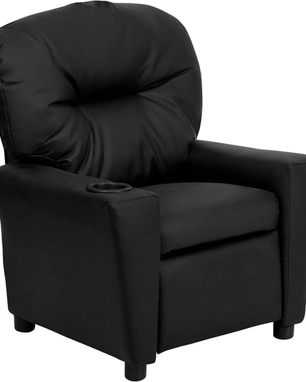 Flash Furniture Chandler LeatherSoft Kids Recliner with Cup Holder and Safety Recline, Contemporary Reclining Chair for Kids, Supports up to 90 lbs., Black - LeafyLoom