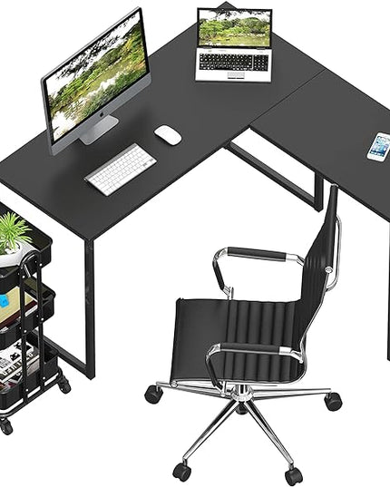 SHW 48-Inch Mission L-Shaped Home Computer Desk, Black - LeafyLoom