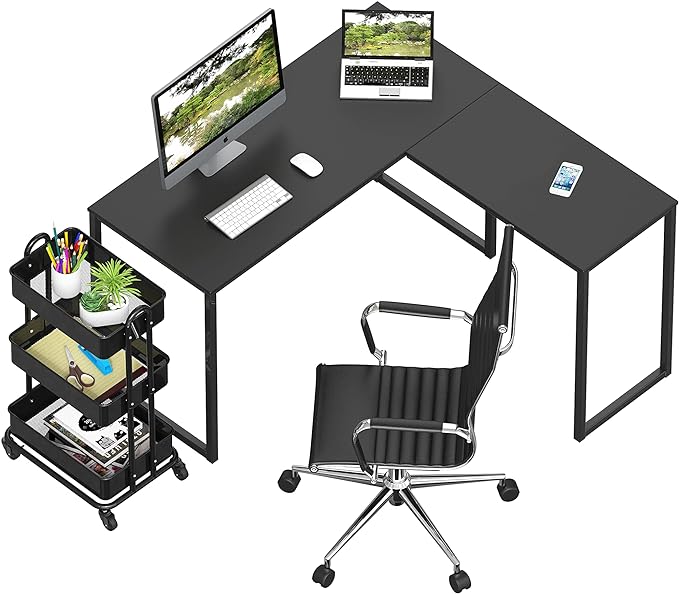 SHW 48-Inch Mission L-Shaped Home Computer Desk, Black - LeafyLoom