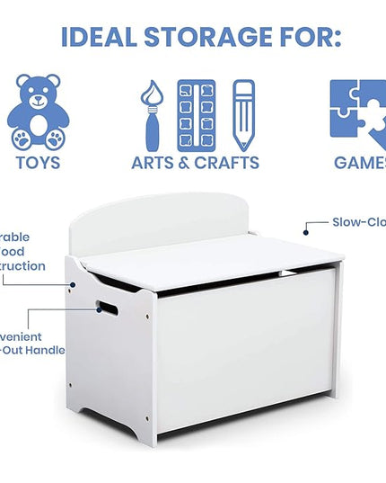 Delta Children MySize Deluxe Toy Box - Greenguard Gold Certified, Bianca White & Canton Toddler Bed, Cherry - LeafyLoom