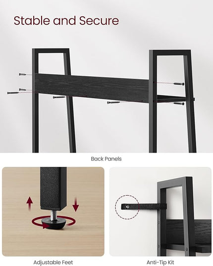 VASAGLE Bookshelf, 5-Tier Bookcase, Ladder Shelf for Home Office, Living Room, Bedroom, Kitchen, Ebony Black and Ink Black ULLS129B56 - LeafyLoom