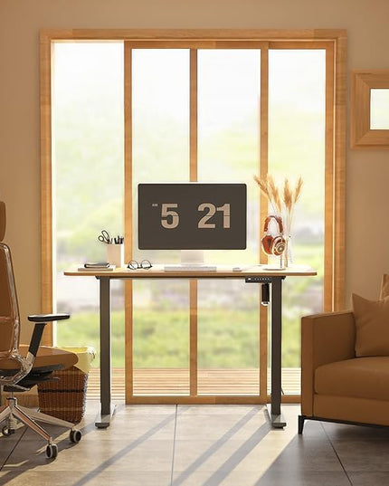 Height Adjustable Electric Standing Desk, 48 x 24 Inches Sit Stand up Desk, Home Office Desk with Whole-Piece Desktop, Maple Desktop/Black Frame - LeafyLoom