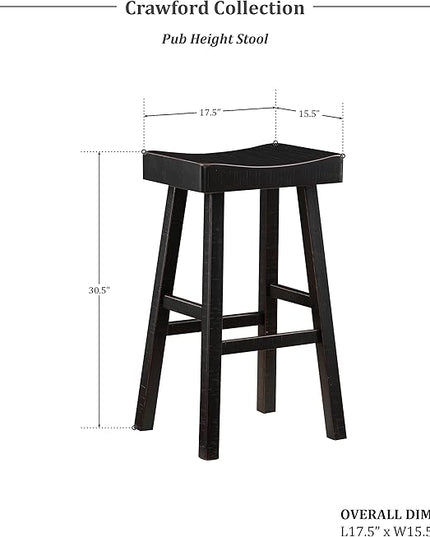 Lexicon Saddle Bar Stools Set of 2 Barstools with Footrest, Armless Dining Chairs for Kitchen Island, Breakfast Nook, Living Room, Pub Height, Black - LeafyLoom