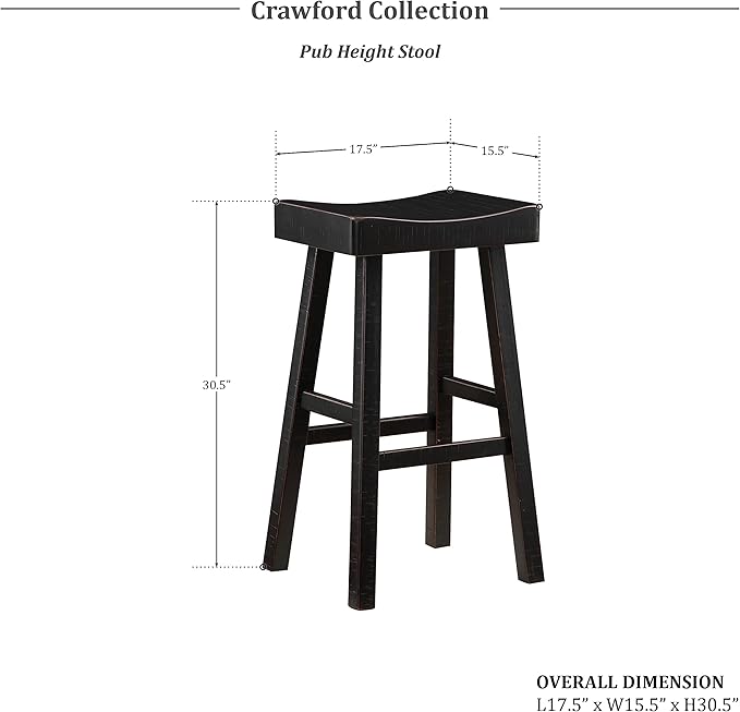 Lexicon Saddle Bar Stools Set of 2 Barstools with Footrest, Armless Dining Chairs for Kitchen Island, Breakfast Nook, Living Room, Pub Height, Black - LeafyLoom