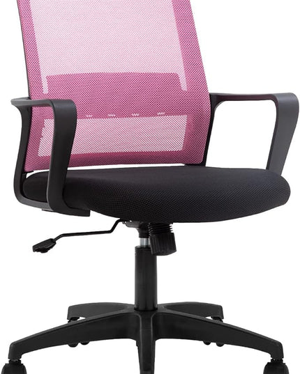 Office Chair Ergonomic Desk Task Chair Mesh Computer Chair Mid-Back Mesh Home Office Swivel Chair Modern Executive Chair with Wheels Armrests Lumbar Support (Pink) - LeafyLoom