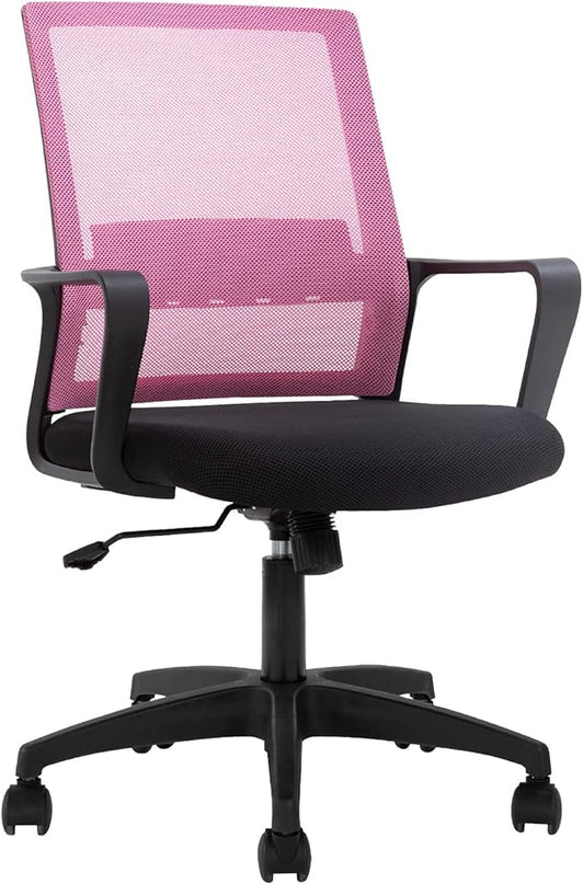 Office Chair Ergonomic Desk Task Chair Mesh Computer Chair Mid-Back Mesh Home Office Swivel Chair Modern Executive Chair with Wheels Armrests Lumbar Support (Pink) - LeafyLoom