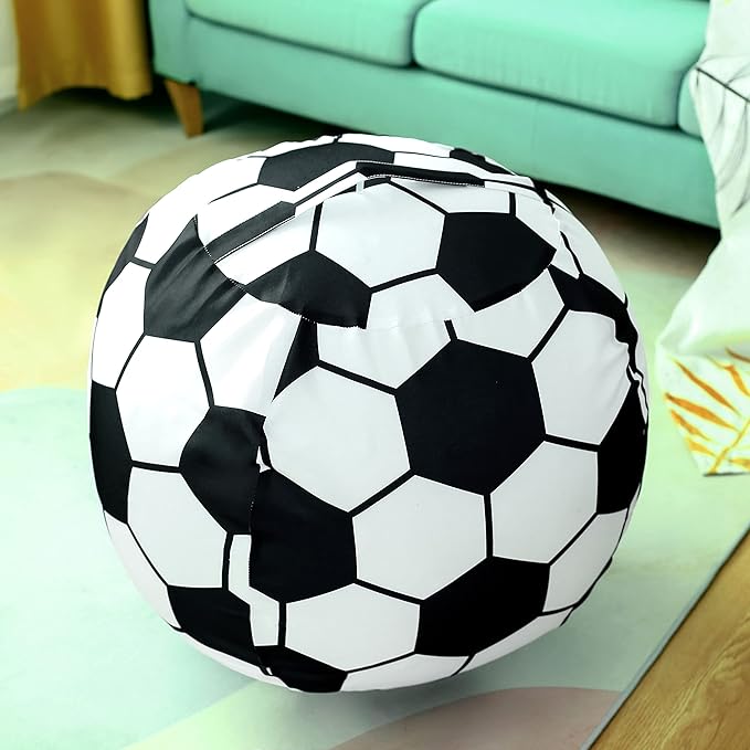 2 Packs Stuffed Animal Storage Beanbag Cover 24" Bean Bag Storage for Kids Girs Boys Room Toys Organizer Heavy-duty Zipper Bean Bag Chair Covers Only, Soccor Print - LeafyLoom