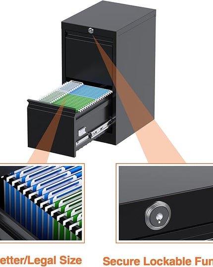 2 Drawers Vertical File Cabinet, Metal Lockable Filing Cabinet, Office File Storage Cabinet for A4 Letter/Legal Size, Assembly Required - LeafyLoom