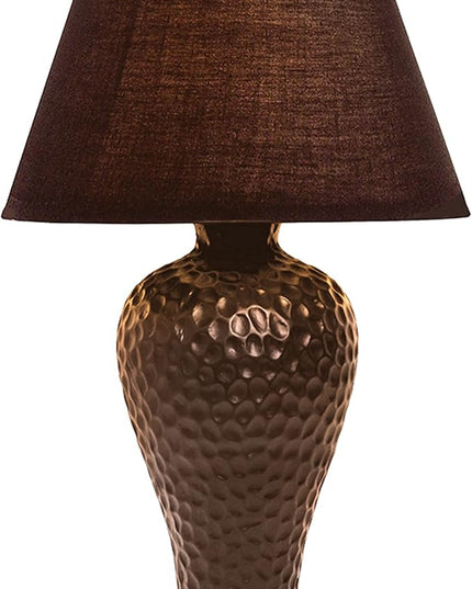 Simple Designs LT2004-BWN Textured Stucco Curvy Ceramic Table Desk Lamp with Matching Fabric Shade, Brown - LeafyLoom
