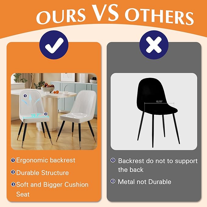 Alunaune Modern Dining Chairs Set of 2 Upholstered Kitchen Chairs, Mid Century Armless Leisure Accent Chair Living Room Faux Leather Desk Side Chair-White - LeafyLoom