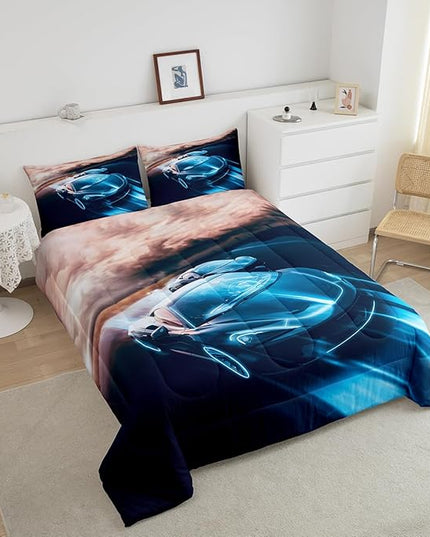 Erosebridal Boys Twin Bedding Sets Race Car Room Decor, Cool Speed Racing Car Comforter Easter Gifts for Teens Youth Extreme Sports Automobile Pattern bedding comforter sets with 1 pillow case - LeafyLoom