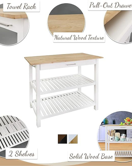 Casual Home Solid Wood Kitchen Island, Natural Maple Top, White Base (New) 40*20*36.5inch - LeafyLoom