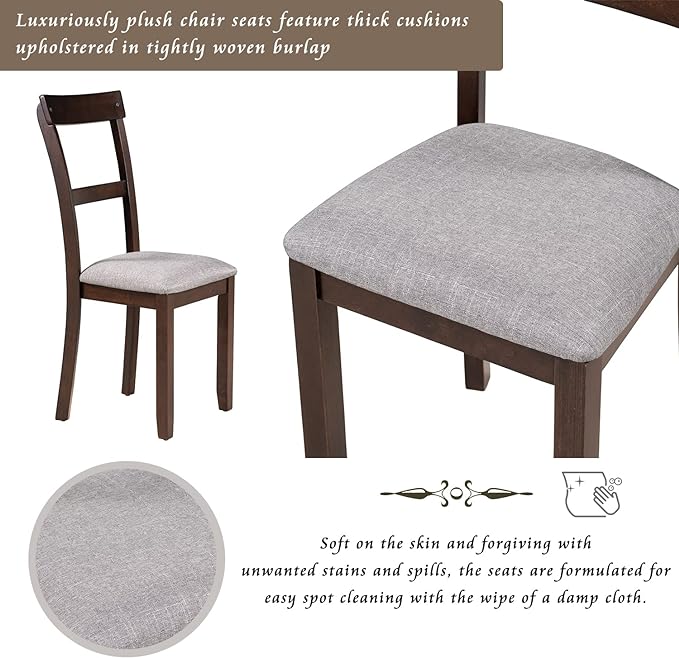 NicBex Small Dining Table Set for 4 Breakfast Nook Table Set 5 Piece Dining Table Set Industrial Wooden Kitchen Table and 4 Chairs for Dining Room, Living Room, Espresso - LeafyLoom