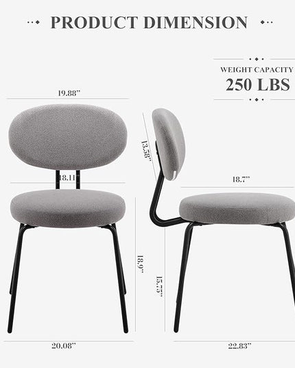 COLAMY Modern Fabric Dining Chairs Set of 2, Mid Centry Upholstered Dining Room Kitchen Chairs with Curved Backrest, Round Seat, Black Metal Legs, Grey - LeafyLoom