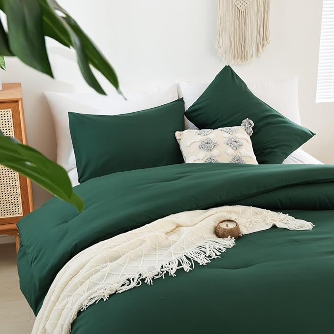 ROSGONIA Comforter Full Size for Girls Boys Teen,3pcs(1 Dark Emerald Green Comforter & 2 Pillowcases),Soft Kids Comforter Sets All Season Dorm Bedding - LeafyLoom