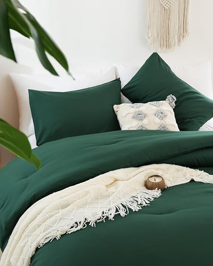 ROSGONIA California King Comforter Set Emerald Green, 3pcs (1 Boho Dark Forest Green Cal King Comforter & 2Pillowcases), Oversized Blanket Quilt - LeafyLoom
