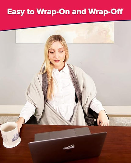 The Original Office Chair Blanket by SnuggleBack; Cozy Comfy Office Desk Chair Wrap Attaches for Convenient Heat and Hands-Free. Stay Warm In The Winter or Summer. Sherpa Fur Lining - LeafyLoom