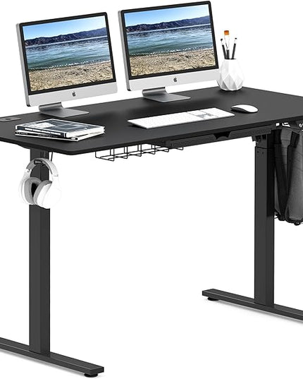 SHW 55-Inch Large Electric Height Adjustable Standing Desk, 55 x 28 Inches, Black - LeafyLoom