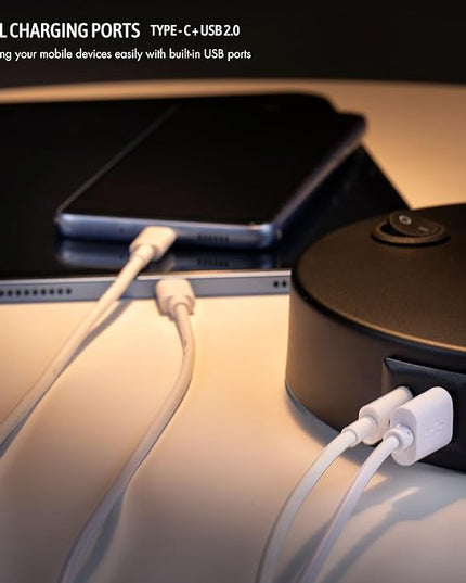 O’Bright Astrum - LED Desk Lamp with Dual USB Charging Ports, 100% Metal Lamp, 270° Swivel Arms, Soft White Light (3000K), Bedside Reading Lamp, Home Office Lamp, Table Lamp, ETL Listed, Black - LeafyLoom