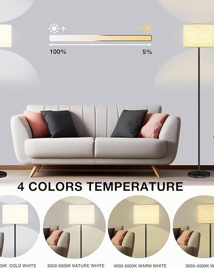 Floor Lamp for Living Room Bedroom,Modern LED Floor Lamp with Remote Control and Dimmable Standing Lamps with Foot Switch Office Kid Room,Tall Lamp,RGB 9W Bulb Included - LeafyLoom