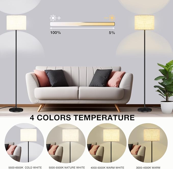 Floor Lamp for Living Room Bedroom,Modern LED Floor Lamp with Remote Control and Dimmable Standing Lamps with Foot Switch Office Kid Room,Tall Lamp,RGB 9W Bulb Included - LeafyLoom