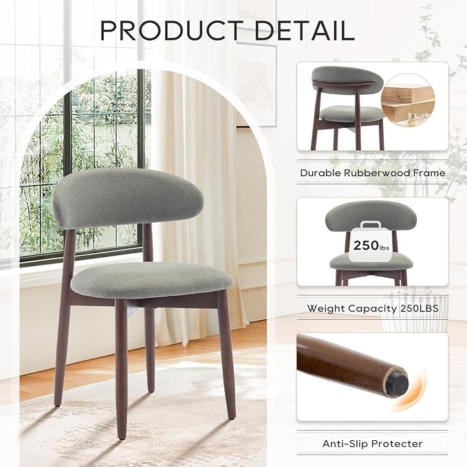 COLAMY Wooden Dining Chairs Set of 4, Modern Fabric Upholstered Kitchen Side Chairs, Farmhouse Dining Room Chair with Foot Pegs, Green - LeafyLoom