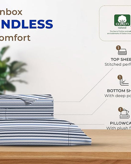 THREAD SPREAD 100% Egyptian Cotton Printed Bed Sheets - 600 Thread Count 3 PC Twin Sheet Set, Hotel Luxury Sateen Bedsheets, 16" Deep Pocket Soft Cooling Sheets for Twin Size Bed - Variegated Stripe - LeafyLoom