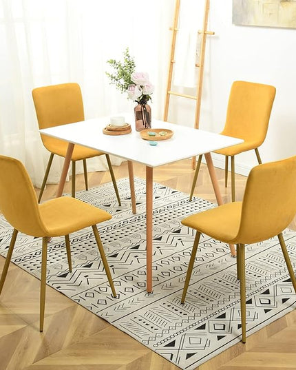 FurnitureR Dining Chairs Upholstered Set of 4, Terry Fabric Accent Side Chair Armless Mid-Back with Metal Legs for Living Room Kitchen Dining Room, Yellow - LeafyLoom