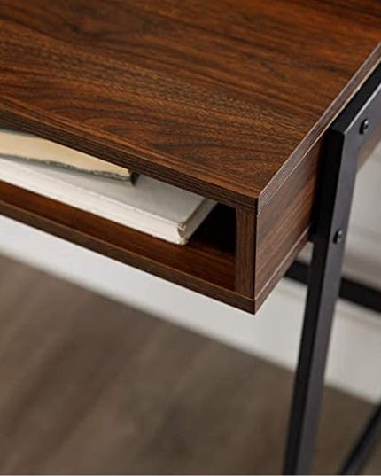 Walker Edison Industrial Mesh Wood Laptop Computer Writing Desk Home Office Workstation Small, 42 Inch, Dark Walnut - LeafyLoom