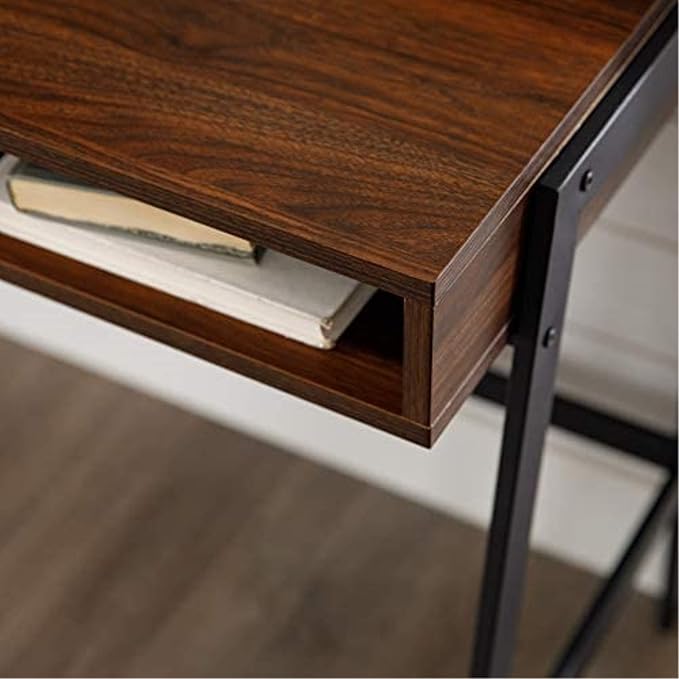Walker Edison Industrial Mesh Wood Laptop Computer Writing Desk Home Office Workstation Small, 42 Inch, Dark Walnut - LeafyLoom