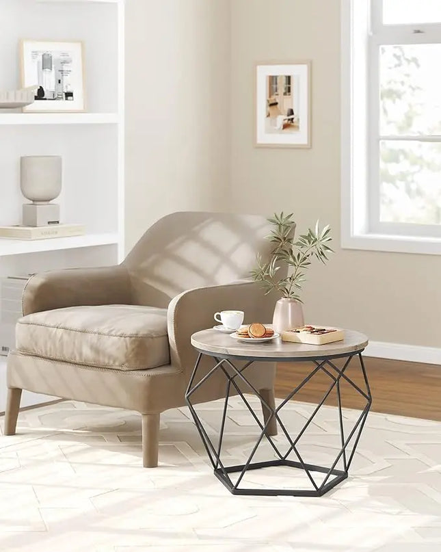 VASAGLE Small Coffee Table Set of 2, Round Coffee Table with Steel Frame, Side End Table for Living Room, Bedroom, Office, Greige and Ink Black - LeafyLoom