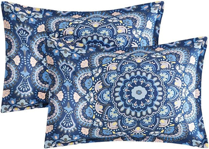 Comfort Spaces Girls Bed in A Bag Floral Comforter Set College Dorm Room Essentials, Complete Dormitory Bedroom Pack And Sheet with 2 Side Pocket Includes Extra Pillowcase Sets, Twin, Medallion Blue - LeafyLoom