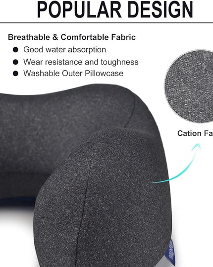napfun Travel Pillow, Travel Accessories & Travel Essentials for Airplane Upgraded 100% Pure Memory Foam Travel Neck Pillow for Flight Headrest Sleep, Portable Plane Necessities, Full Black - LeafyLoom