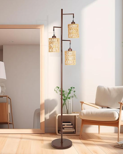 Farmhouse Floor Lamp, Industrial Style Tall Lamps, Boho Tree Standing Tall Lamp with Sturdy Modern Vintage Design for Living Room Bedroom Office Dining Room(Coffee) - LeafyLoom