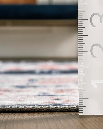 nuLOOM Evette Traditional Medallion Machine Washable Ultra Thin Area Rug, 5' x 8', Navy - LeafyLoom