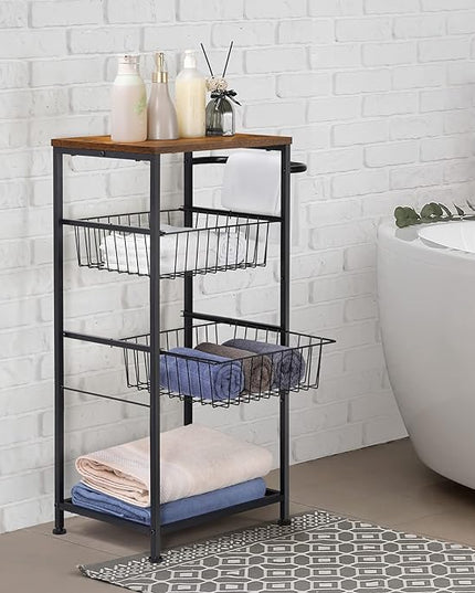 NORCEESAN Rolling Storage Cart 4 Tier Kitchen Cart on Wheels Metal Mobile Utility Cart with Storage Basket Shelf Bathroom Organizer Cart with Handle Pantry Trolley Cart with Tabletop for Home Office - LeafyLoom