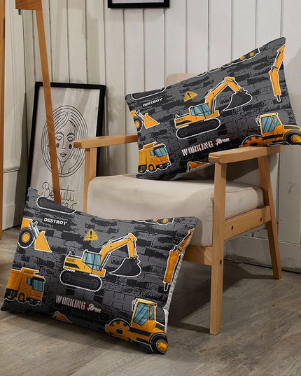 Datura home Kids Engineering Car Bedding Comforter Set Tractor Truck Printed Pattern Bedding Set with 1 Comforter and 2 Pillowcases for Boys Bedroom All Season(Truck2 Twin), Twin 68x86inches - LeafyLoom