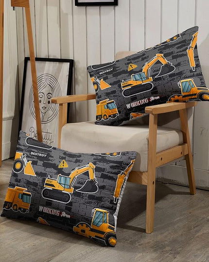 Datura home Kids Engineering Car Bedding Comforter Set Tractor Truck Printed Pattern Bedding Set with 1 Comforter and 2 Pillowcases for Boys Bedroom All Season(Truck2 Full) Full 80x90inches - LeafyLoom