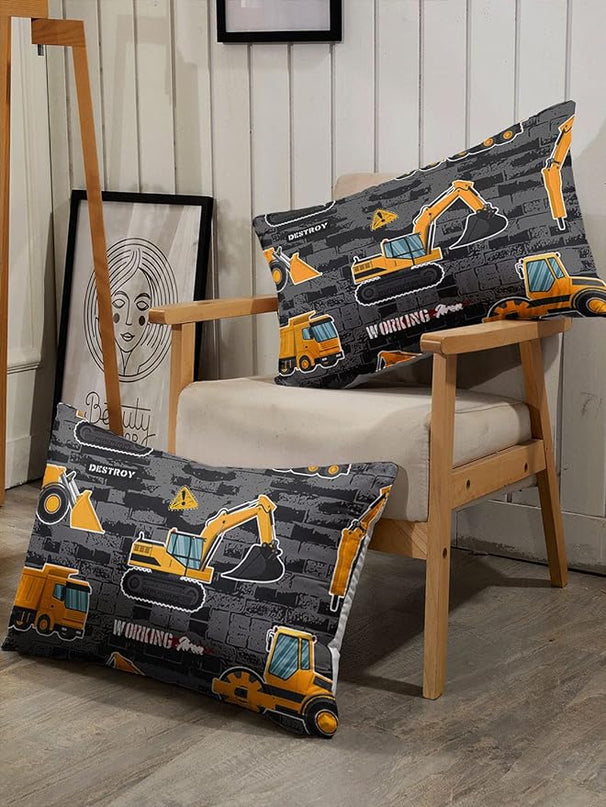 Datura home Kids Engineering Car Bedding Comforter Set Tractor Truck Printed Pattern Bedding Set with 1 Comforter and 2 Pillowcases for Boys Bedroom All Season(Truck2 Full) Full 80x90inches - LeafyLoom