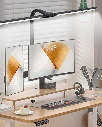 LED Desk Lamp for Home Office 24W Double Head Table Light with Clamp, Touch and Remote Control, 10 Lighting Modes Ultra Bright Desktop Lamp for Workbench Drafting Reading Study - LeafyLoom